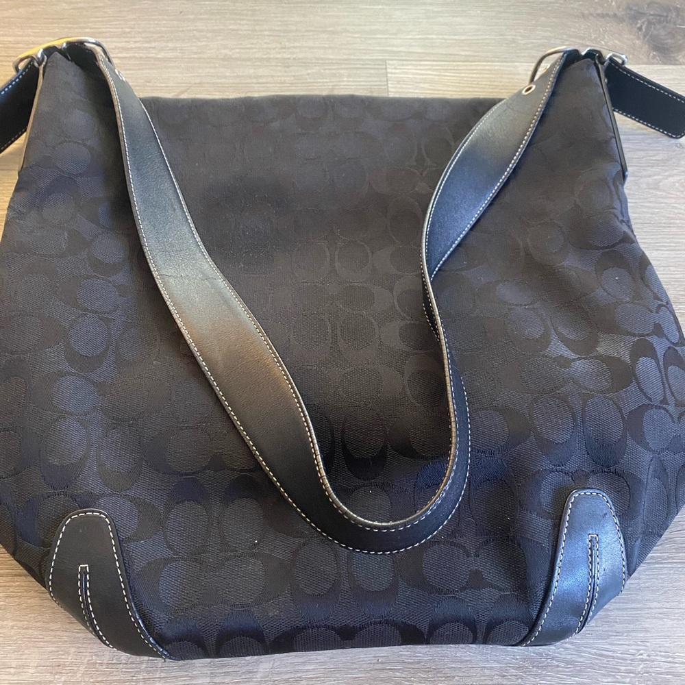 Coach Black Signature Jacquard Shoulder Tote